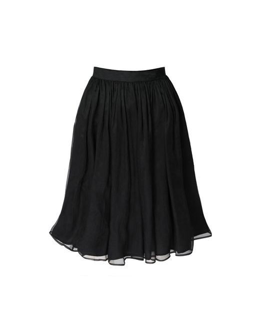 AVENUE No.29 Black Gathered Silk Midi Skirt