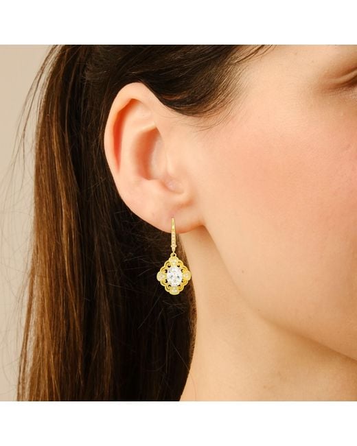 Kylie Harper Metallic Vintage Filigree Diamond Cz Leverback Earrings