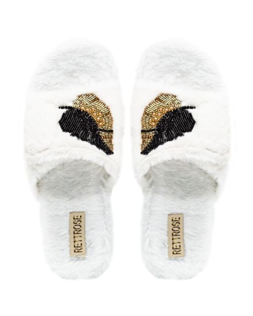 Rettrose White Neutrals Wren Cream Luxury Plush Diamanté Embellished Handmade Slipper