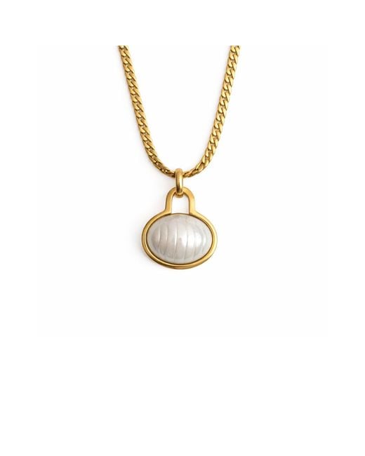 Maison De Gala Metallic Mother-Of-Pearl Oval Pendant Necklace