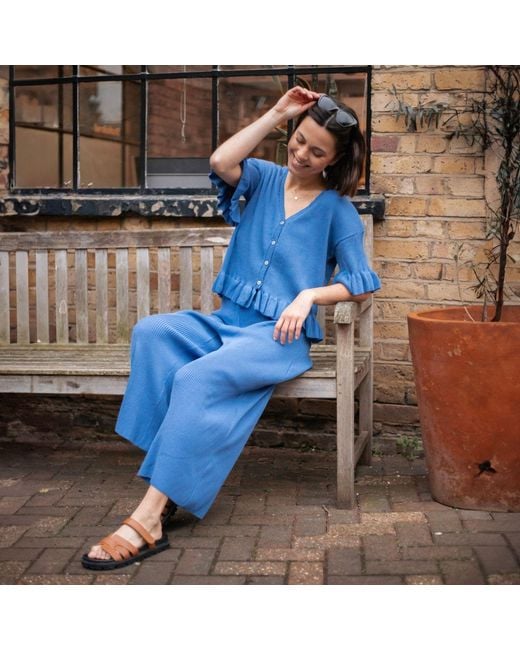 Cara & The Sky Blue Marlow Ruffle Co-Ord Short Sleeve Cardigan