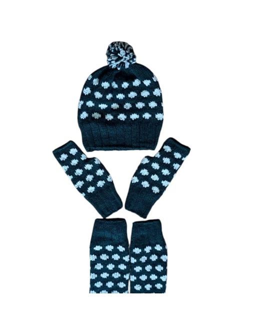 Springmoonatelier Blue Handmade Wool Hat, Gloves, And Socks Set