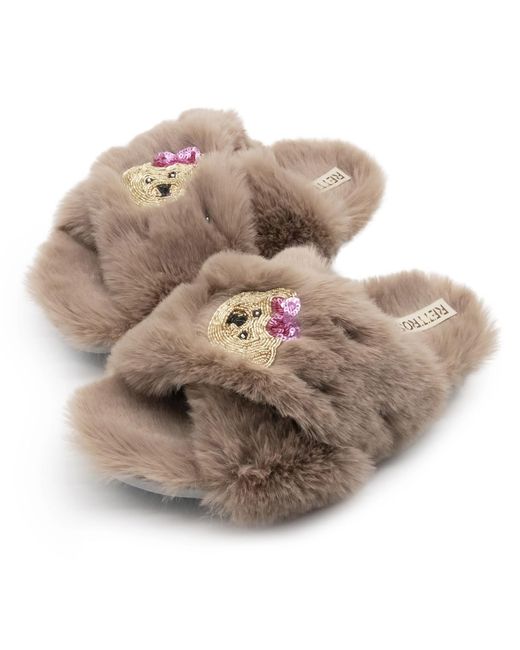 Rettrose Multicolor Neutrals Roxy Mink Luxury Plush Diamanté Embellished Handmade Slipper