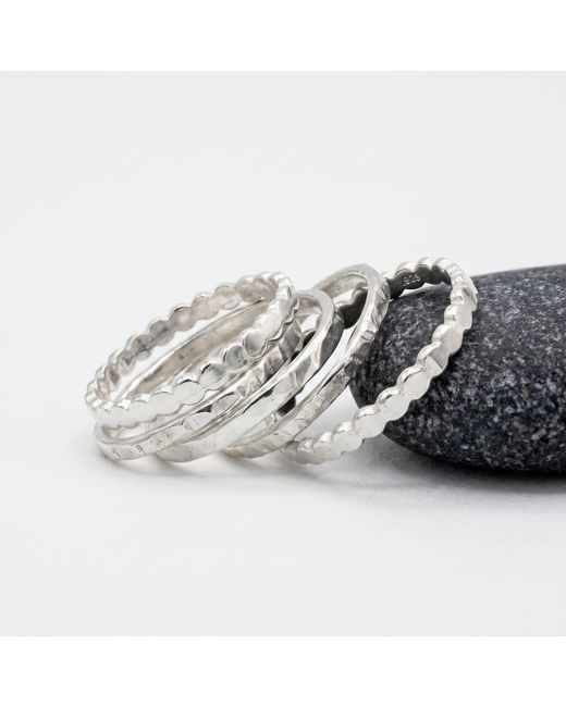 Melt'm Jewelry Metallic Sterling Stackable Ring Set, Five Minimalist Bands