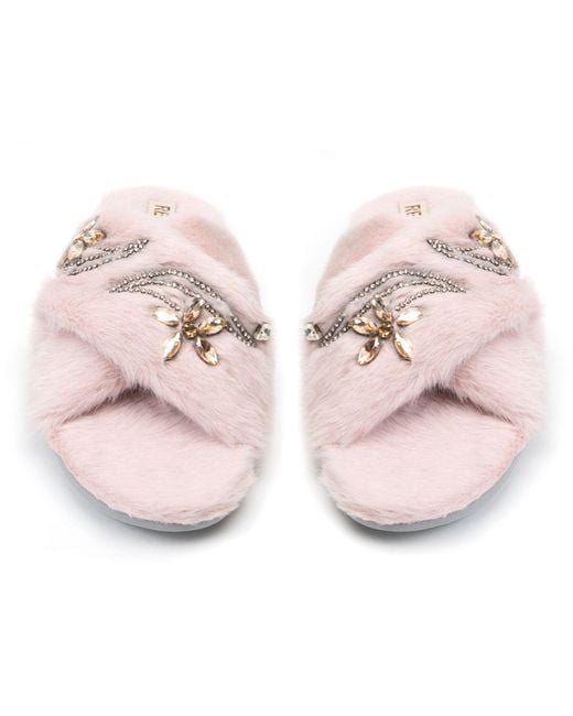 Rettrose Pink Zoey Dusky Luxury Plush Diamanté Embellished Handmade Slipper