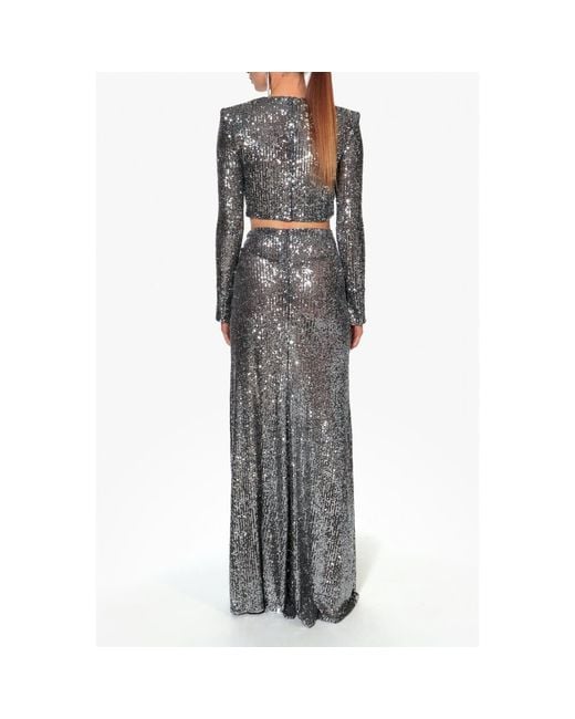 AGGI by HALEWSKI Gray Meg Diamond Sequined Crop Top With Long Sleeves