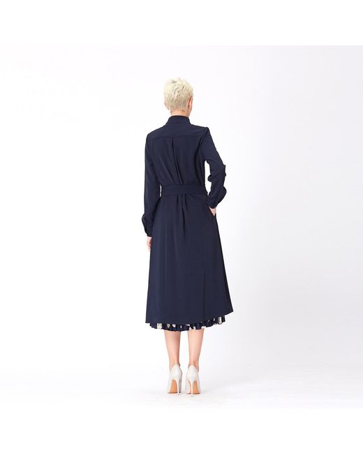 Smart and Joy Blue High Neck And Long Sleeves Shirt-Dress