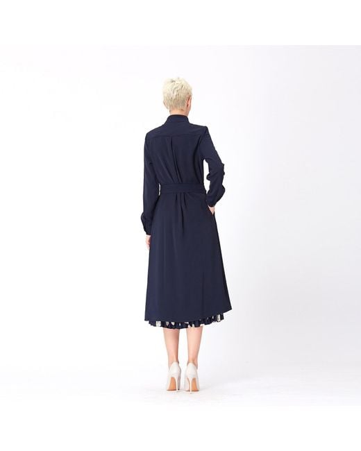 Smart and Joy Blue High Neck And Long Sleeves Shirt-Dress