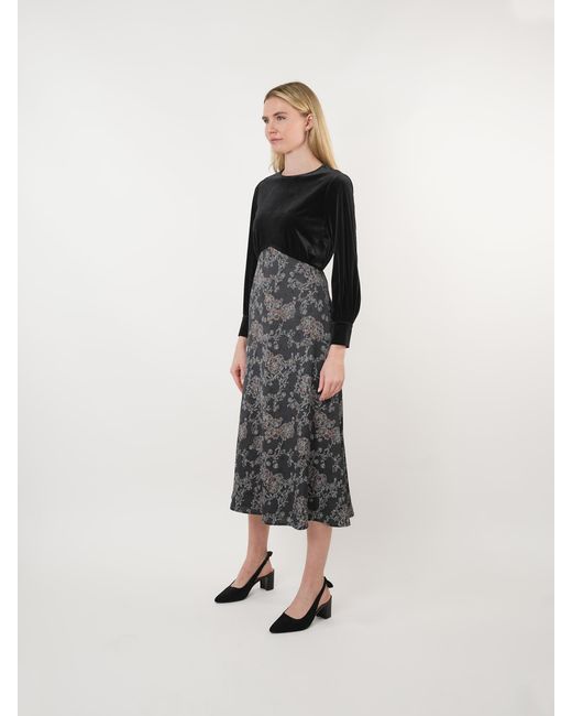 John Abgin Black Velvet Inverted V-Waist Midi Dress