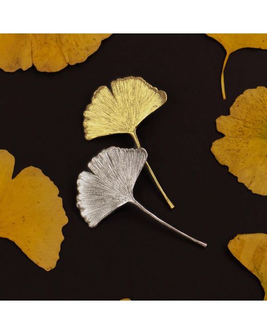 Agora Jewellery Gray Ginkgo Biloba Leaf Sterling Brooch