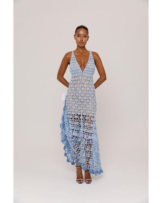 Andreeva Blue Metallic Iris Handmade Crochet Dress