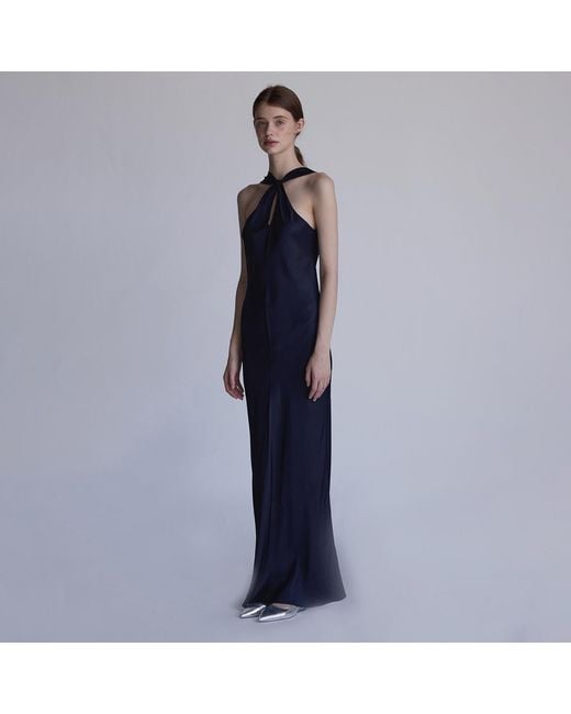 Belsize25 Blue Soft Sculpture Series – Satin Halterneck Midi Dress