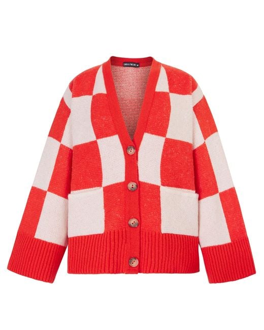 Cara & The Sky Red Candice Checked Wide Sleeve Cardigan