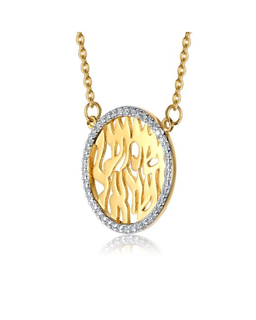 Genevive Jewelry Metallic Sterling Silver Gold Plated Cubic Zirconia Shema Yisroel Religious Flaming Round Necklace