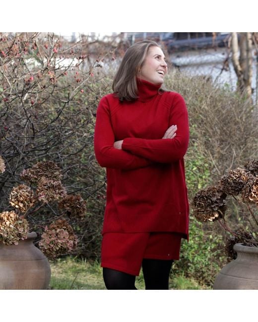 tirillm Red Abby A Line Long Turtle Neck Pullover