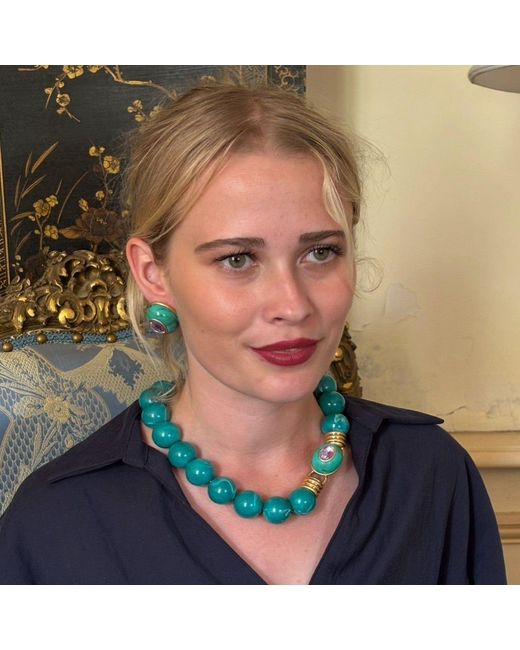 Michael Nash Jewelry Green Caroline Malachite Resin Necklace With Faceted Stone Clasp