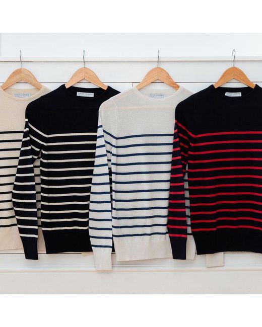 Paul James Knitwear Blue Ultra Fine Cotton Tavia Breton Crew Neck Jumper