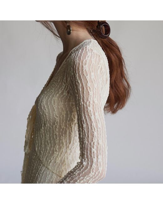 Belsize25 Natural Trumpet Dress Flared Sleeve Sheer Lace Knit Dress