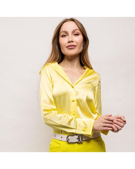 Farinaz Yellow Drape Blouse With French Cuff