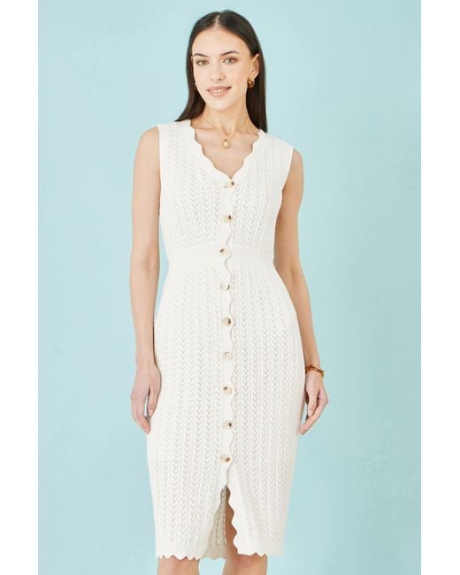 Yumi' White Ivory Cotton Scallop Crochet Knitted Dress