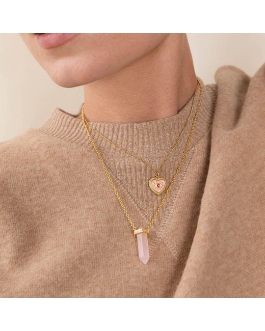 Nialaya Metallic Sterling Rose Quartz Crystal Necklace With Engraved Evil Eye Detail