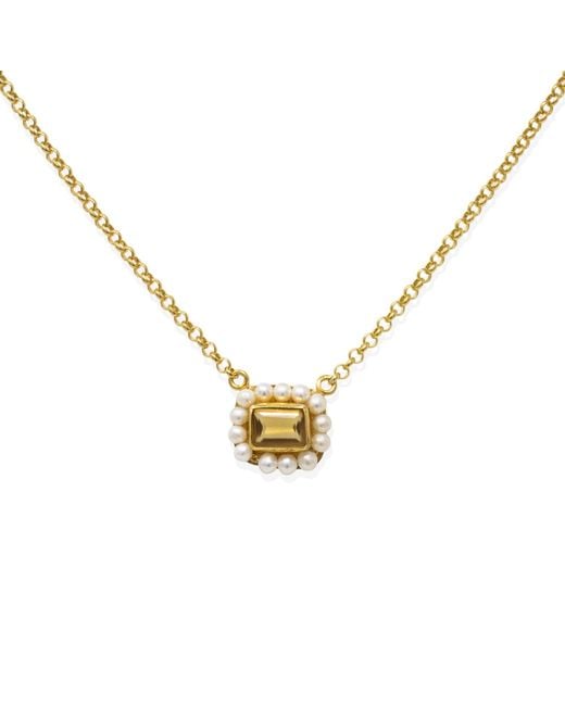 Vintouch Italy Metallic Luccichio Citrine And Pearl Necklace