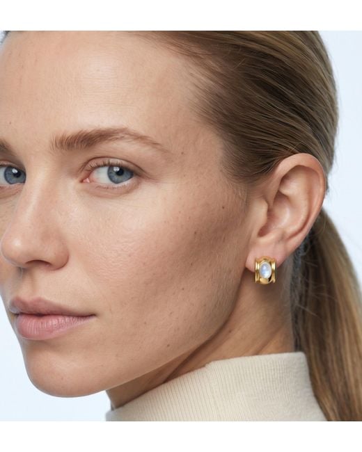 Uchi and Soto Metallic Enso Moonstone Huggie Hoop Earrings