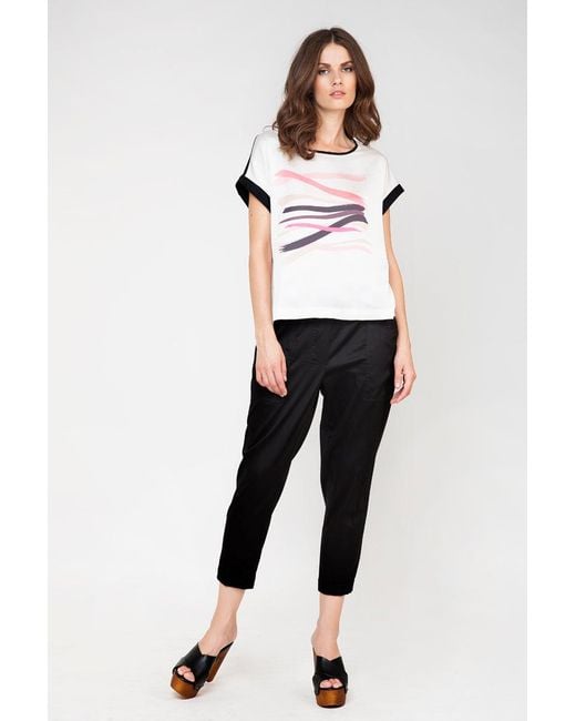Conquista Black Neutrals Cap Sleeve Print Top By Fashion
