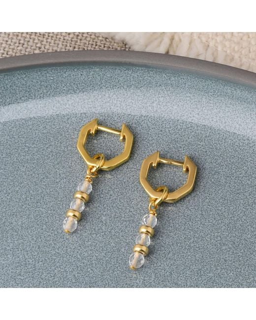 Nellou Jewellery Metallic Neutrals Linear Huggie Birthstone Earrings April Plated Sterling