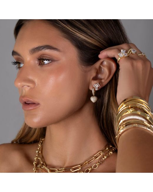 SHYMI Metallic Pave Heart Dangling Earrings