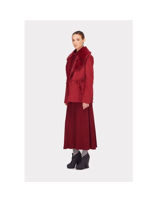 Julia Allert Red Rib Knit Suit Asymmetric Blouse & Basik Skirt Burgundy