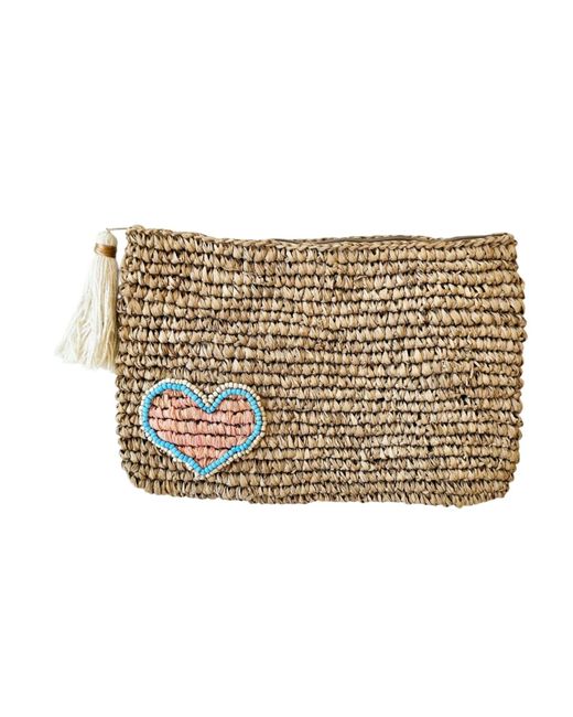 OhSun Metallic Neutrals Xoxo Beaded Raffia Clutch