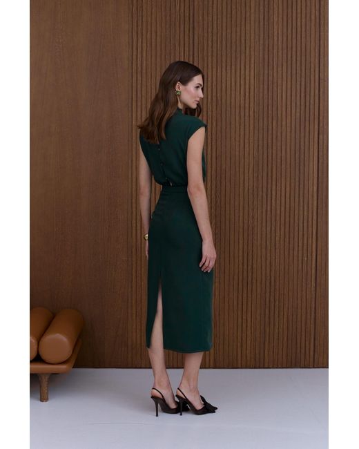 Undress Green Tessa Deep Short Kimono Sleeves Midi Dress