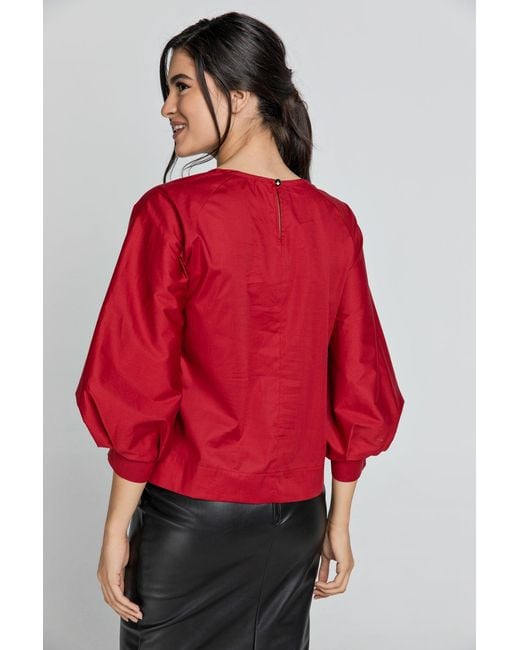 Conquista Red Burgundy Top With Bishop Sleeves