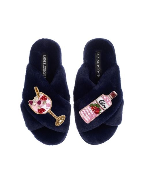 Laines London Blue Classic Laines Slippers With Gin & Fruit Glass Brooches
