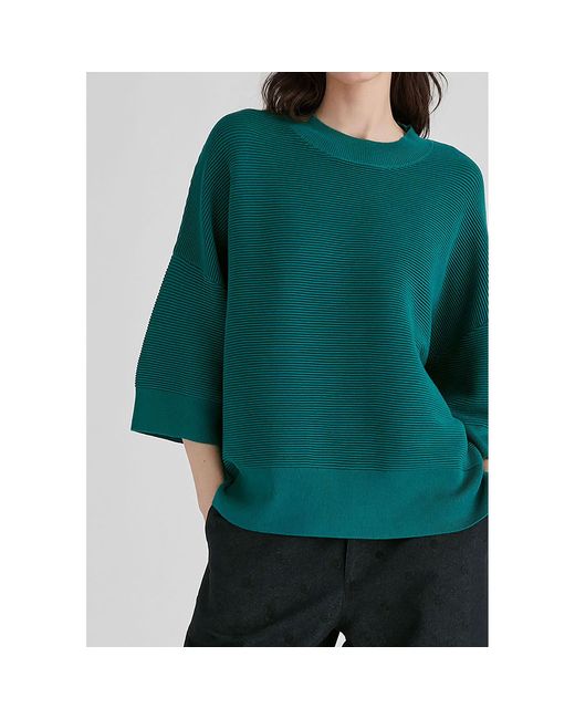 Paisie Green Mock Neck Cropped Sleeve Ribbed Jumper