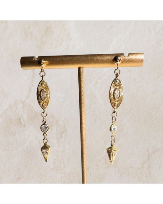 Rachel Nathan Metallic Post: Eye Nouveau & Art Deco Drop Earrings
