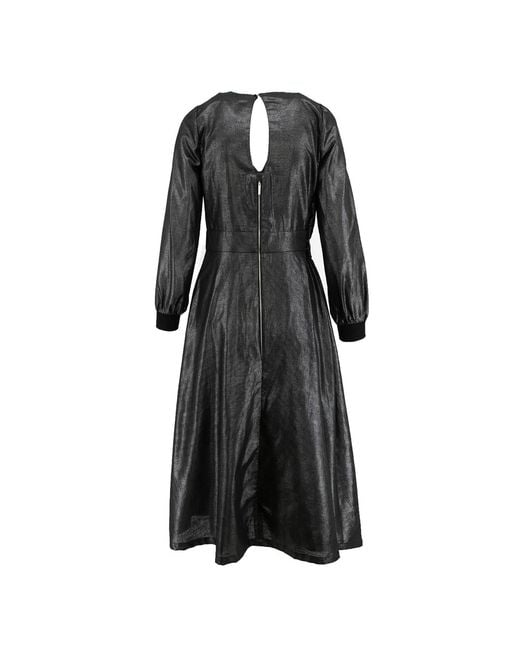 Larisa Dragna Black Linen Midi Dress With Metallic Sheen