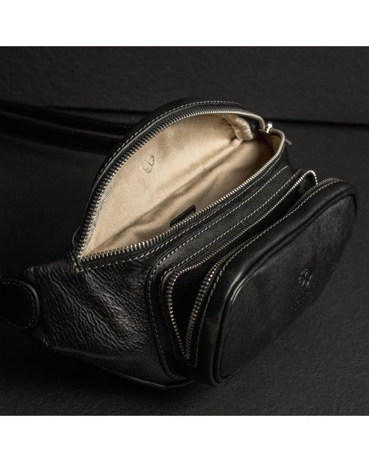 Time Resistance Black Leather Sling Bag Belly Bag for men