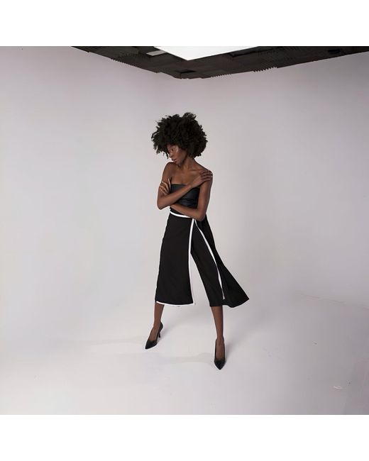 London Atelier Byproduct Blue Asymmetrical Culottes Trousers With Wrap Detail