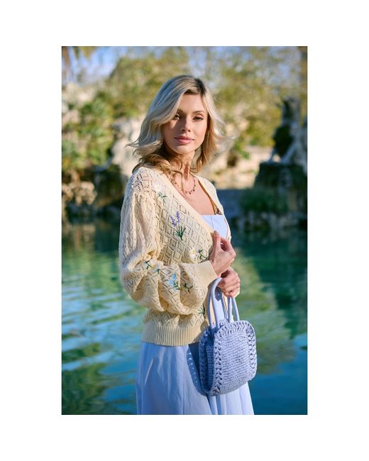 Saachi Natural Floral Embroidered Cardigan