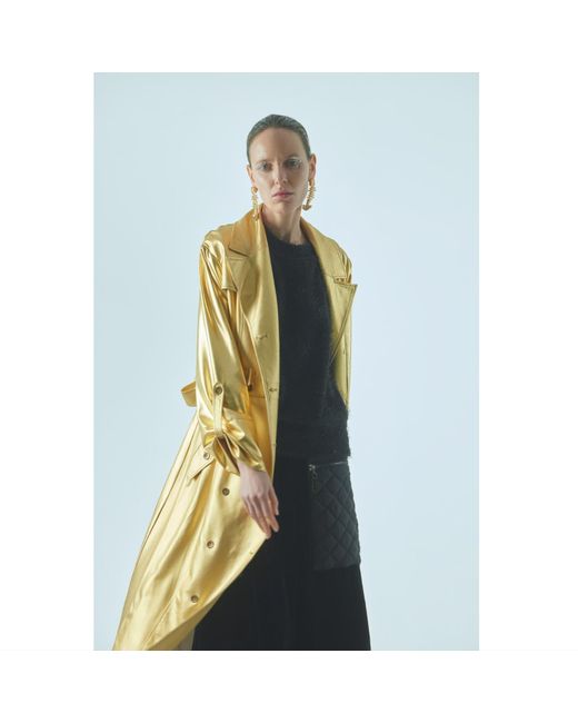 Julia Allert Metallic Belted Double-breasted Trench Dress Jersey