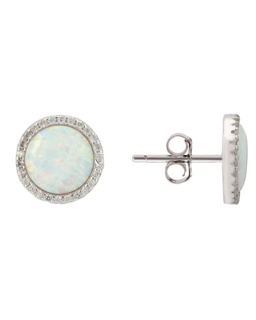Latelita London Metallic / Neutrals Large Sparkling Halo Opal Stud Earrings Silver
