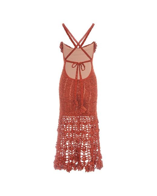 Andreeva Red Chrysanthemum Terracotta Handmade Crochet Dress