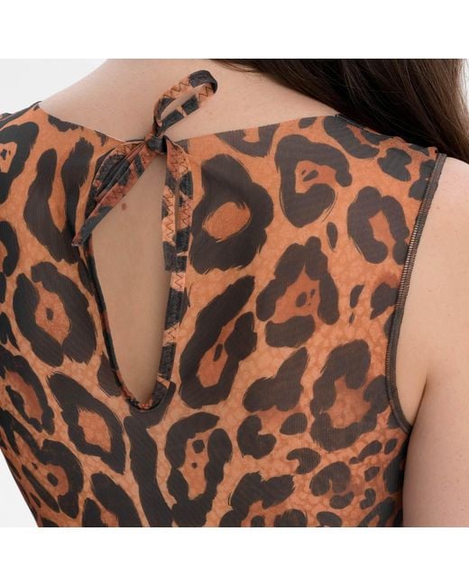 Rodasoleil Smart Swimwear Brown Tan-Through Mesh One-Piece Sleeveless Swimsuit Leopard