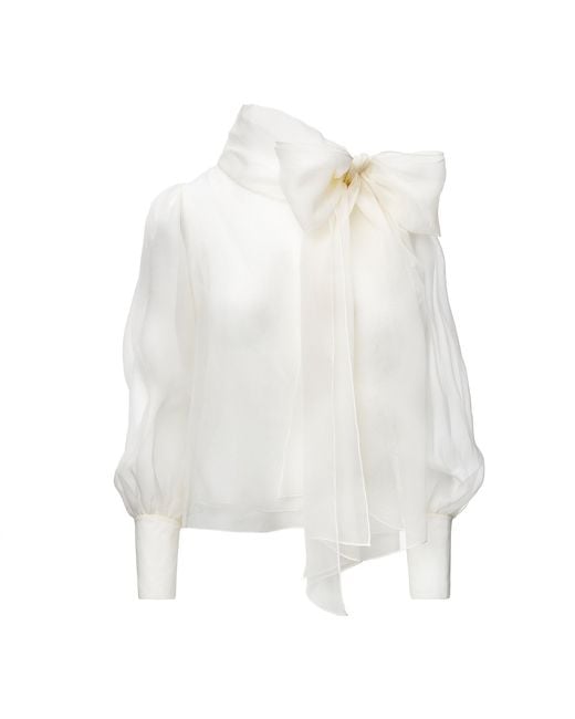 Lita Couture White Sheer Organza-Silk Blouse