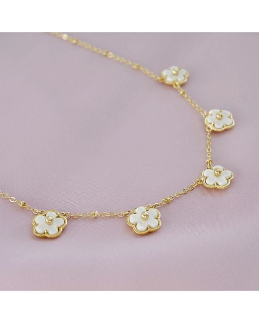 POPORCELAIN Metallic Mini Porcelain Daisy Short Station Necklace