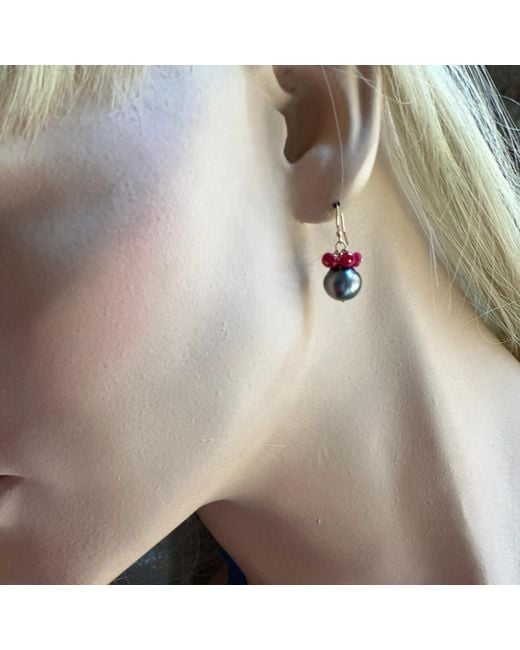 Lori Kaplan Design Multicolor Tahitian Pearl With Ruby Cluster Earrings