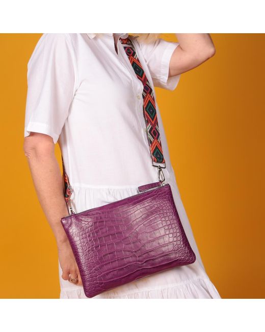 SJW BAGS LONDON Purple Croc-Embossed Leather Bag
