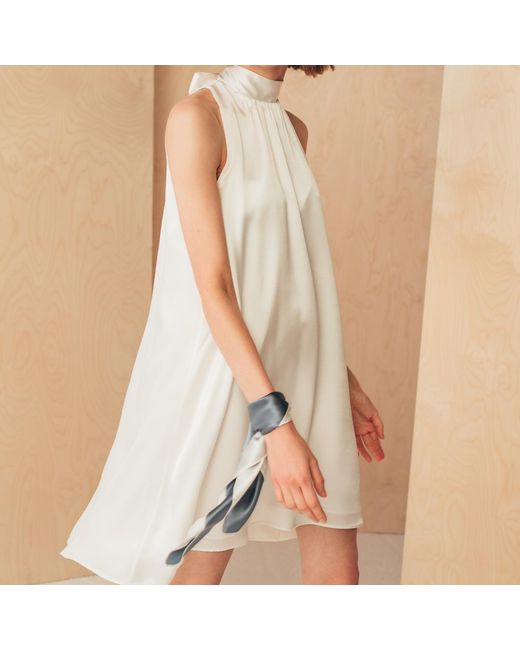 MIONÈ White Short Silk Dress With High Neck